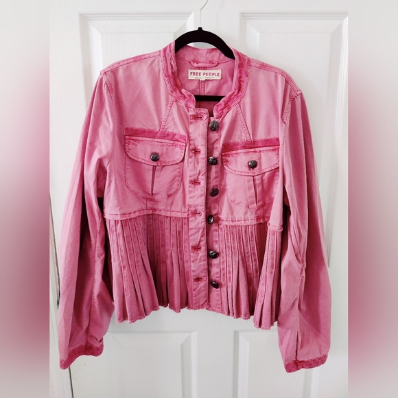 NWOT Free People Denim Jacket, Pink, size L - Picture 5 of 7